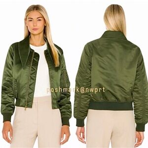 Balenciaga Flight Jacket Scarf Neck Tie Satin Bomber Olive Green 34 XS 0 2